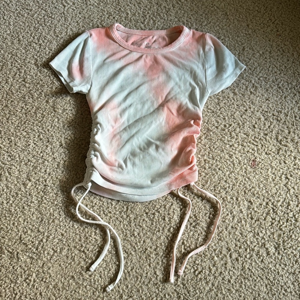 Pink and light blue grey Crop top shirt with adjustable length